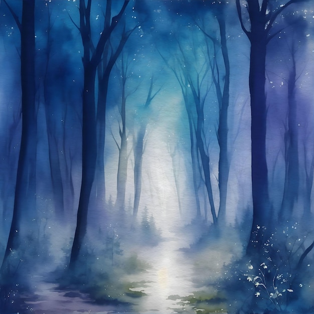 Misteriosa foresta nebbiosa pittura ad acquerello