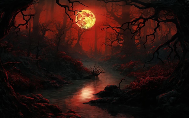 Misteriosa foresta profonda con luna rossa 1610 Rapporto di aspetto