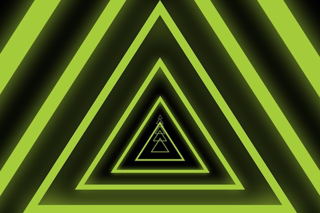 Misterioso e mistico tunnel triangolare verde incandescente su sfondo nero