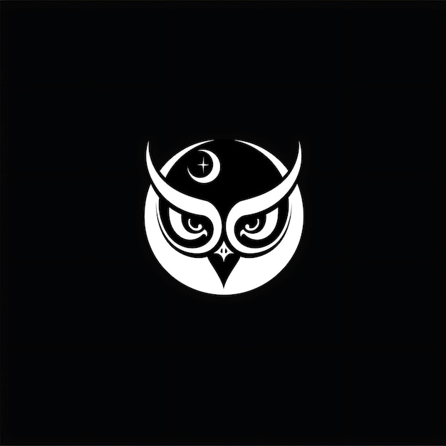 Misterioso logo del clan dei gufi con occhi di gufo e luna per Decorati Creative Logo Design Tattoo Outline