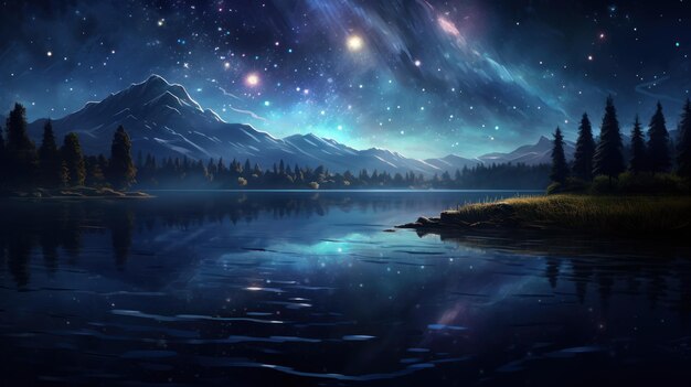 Mistica armonia sul lago onde psichiche sotto la luce della luna