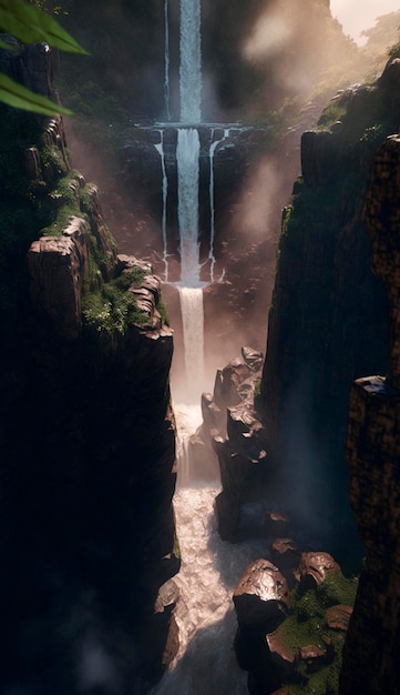 Mistica cascata magica in montagna