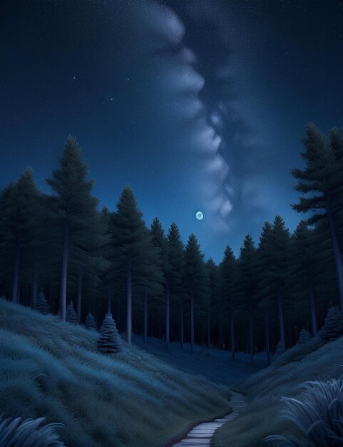 Mistica foresta illuminata dalla luna Serena natura sfondo notturno
