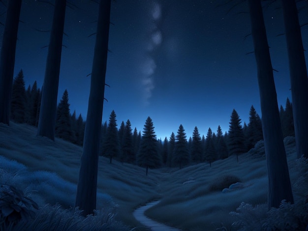 Mistica foresta illuminata dalla luna Serena natura sfondo notturno