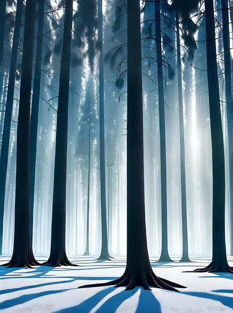 Mistiche ombre invernali della foresta 3D neutre
