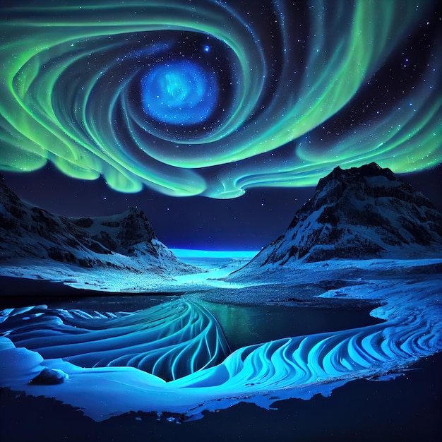 Mistico scenico fantasia glaciale dreamscape aurora Ai generato