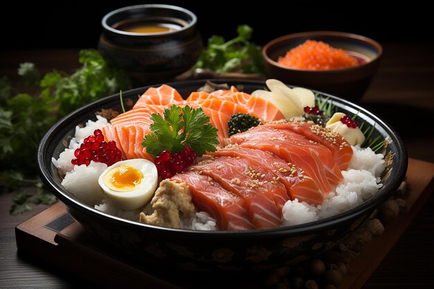 Misto di cibo giapponese delizioso di Sashimi e Chirashi Rice Bowl