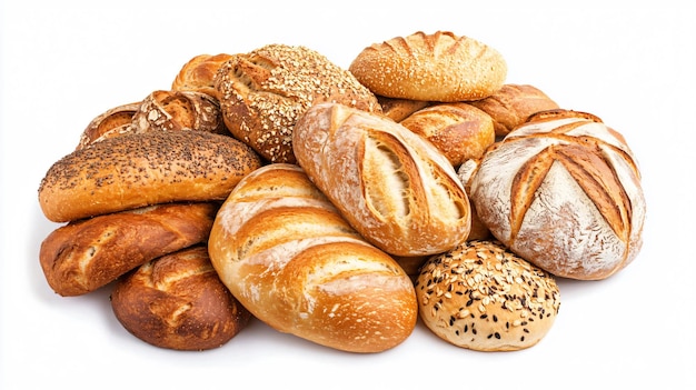 Misto di pane fresco cotto isolato su sfondo bianco