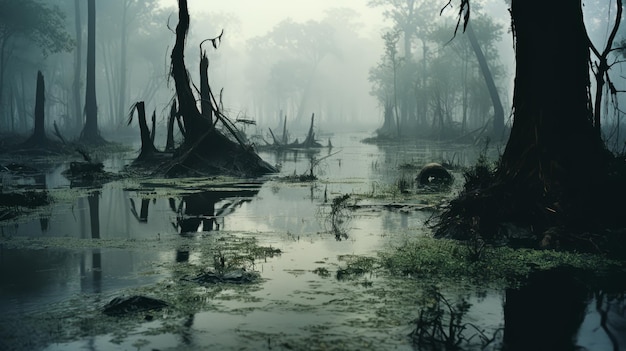 Misty Swamp Un paesaggio gotico antebellico in decomposizione in Thailandia