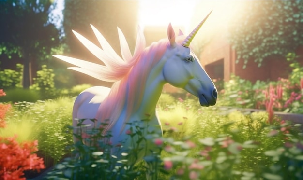 Mitico unicorno in natura magico unicorno che ispira l'illustrazione digitale generativa ai