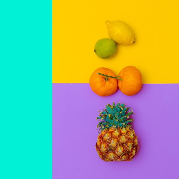 Mix di frutti tropicali. Minimal arte piatta colorata