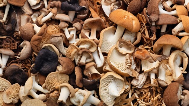 Mix di funghi secchi Assortimento di funghi secchi Diverse specie di funghi secchi AI Generativo