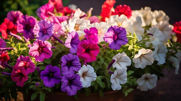 Mix di petunia multiflora in piena fioritura