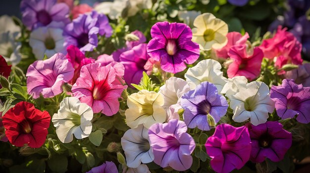 Mix di petunia multiflora in piena fioritura