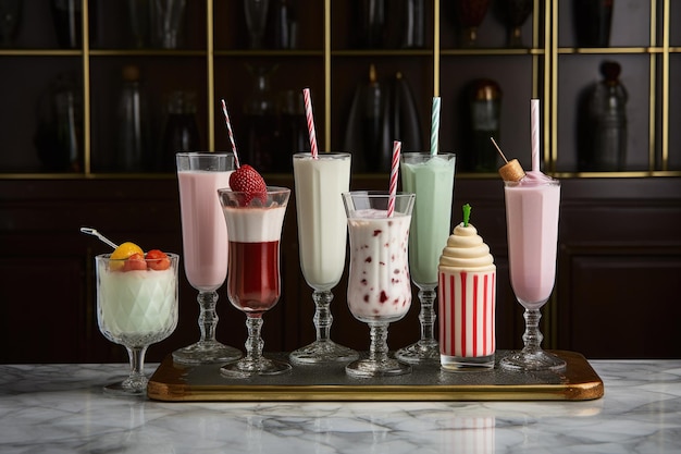 Mixer di milkshake classici e bicchieri di soda creati con AI generativa