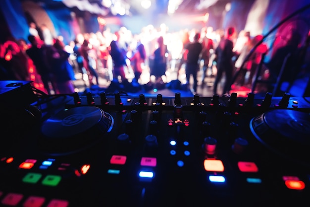 Mixer e cabina DJ in discoteca alla festa