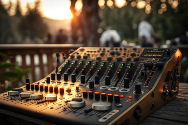 Mixer per console DJ in concerto all'aperto Illustrazione AI Generative