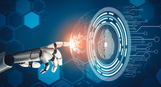Mlb futuristic ai thinking of droid robot artificial intelligence concept