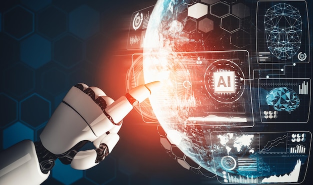 Mlp futuristic ai thinking of droid robot artificial intelligence concept