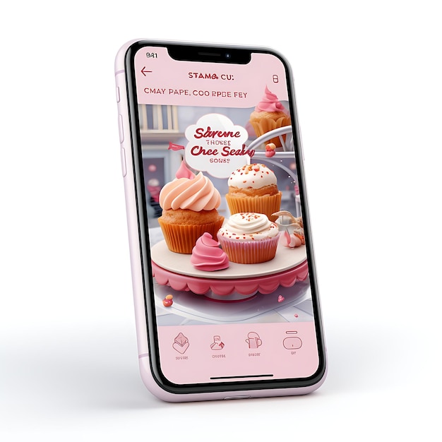 Mobile App Layout Design di consegna di torte con layout e concetti a tema capriccioso e dessert