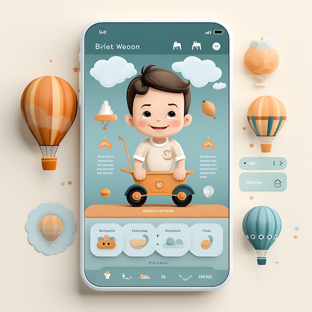 Mobile App Layout Design di prodotti per bambini Consegna con layout e concetti a tema infantile e infantile