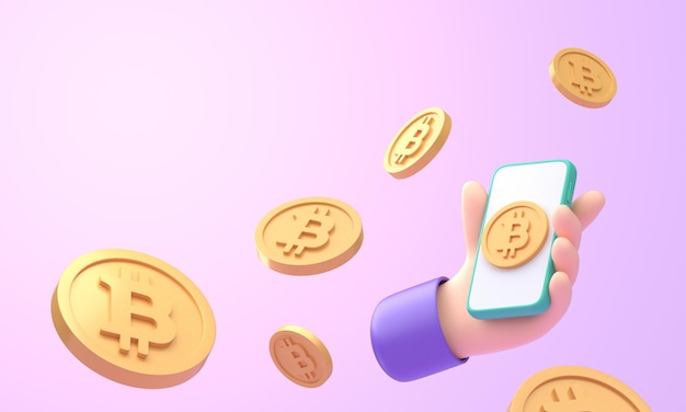 Mobile con icone 3D Bitcoin Illustrazione 3D