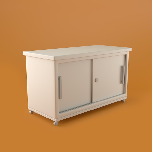 Mobiletto del bagno bianco nel rendering 3d di sfondo arancione