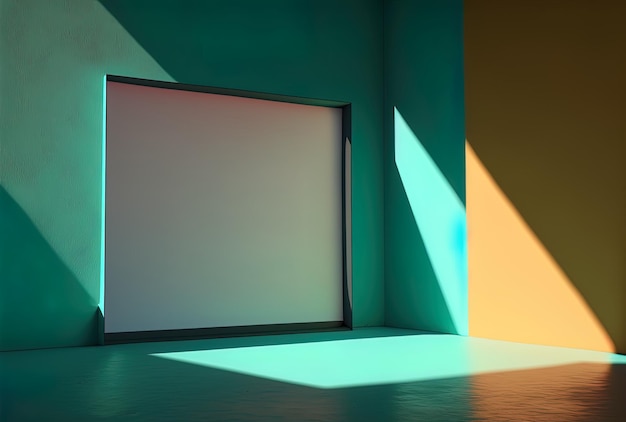Mock up di uno schermo con una parete colorata in ombra sullo sfondo