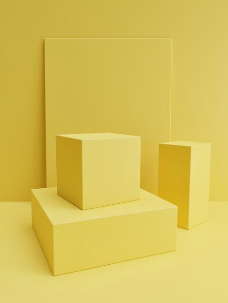 Mock up geometria podio presentazione del prodotto sfondo giallo illustrazione 3d