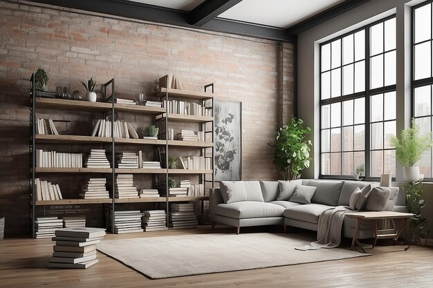 Mock up libro su pila di libri in hipster loft interior template design rendering 3D