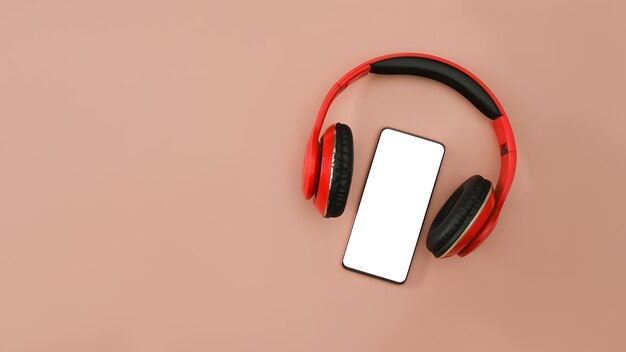 Mock up microfono per cuffie smartphone e notebook su sfondo rosa Podcast radiofonici blogging e concetto tecnologico