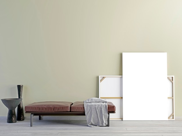 Mock up poster con vintage pastello hipster minimalismo loft interni sfondo rendering 3D illustrazione 3D