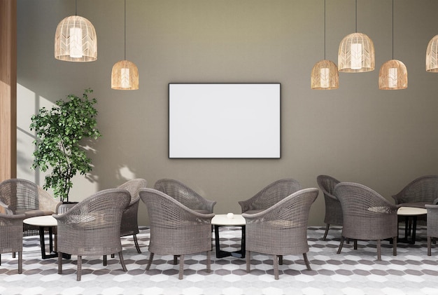 Mock up poster frame in interni moderni camere completamente arredate sfondo Cafe Dining Room