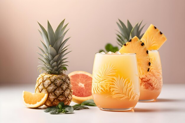 Mocktail di pompelmo e ananas su sfondo chiaro