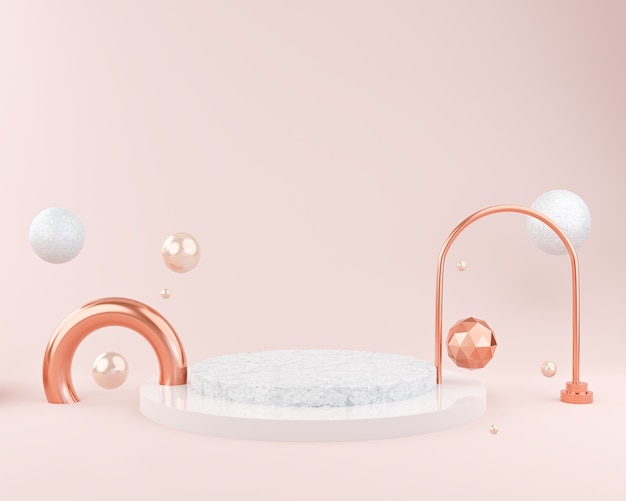Mockup astratto sfondo rosa per esposizione del podio o presentazione in vetrina, mockup di cosmetici, rendering 3d