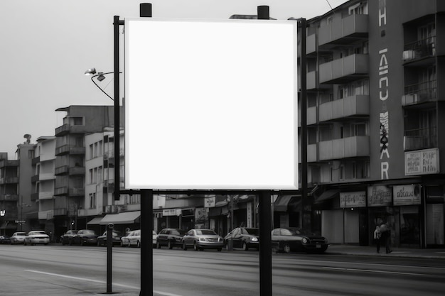 Mockup bianco di un grande poster pubblicitario per strada, primo piano estremo, IA generativa