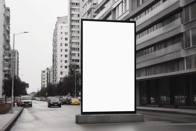 Mockup bianco di un grande poster pubblicitario per strada, primo piano estremo, IA generativa