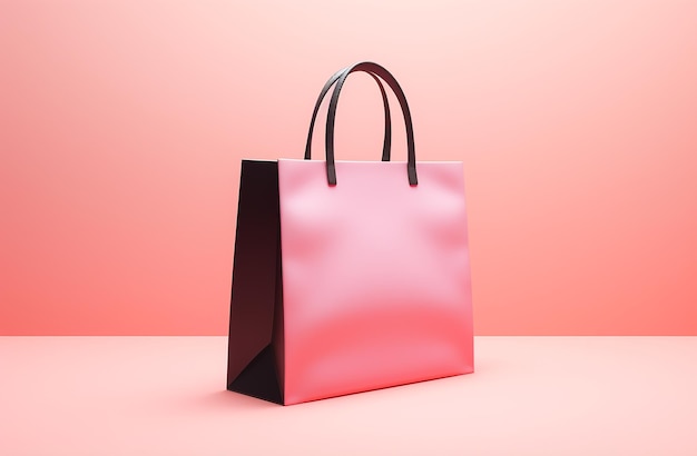 Mockup Borsa della spesa in carta rosa con manico nero su una rosa Ba