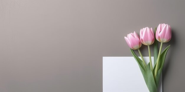 Mockup carta bianca vuota con tulipano rosa Copia spazio Weber di immagini AI generative