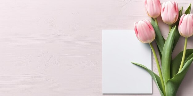 Mockup carta bianca vuota con tulipano rosa Copia spazio Weber di immagini AI generative