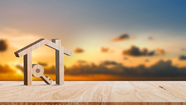 Mockup casa in legno e chiave sul tavolo in legno concetto di investimento immobiliare Pianificazione risparmio denaro di monete comprare casa concetto per mutuo immobiliare e investimento immobiliare