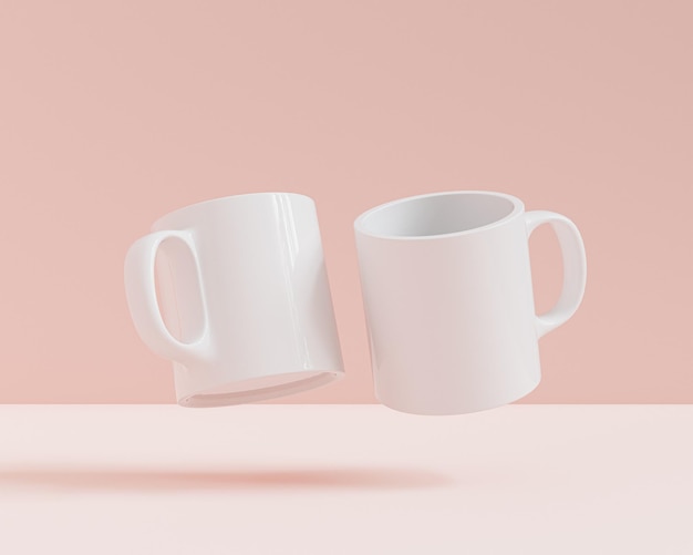 Mockup con tazza bianca, tazza per tè o caffè su sfondo rosa, modello vuoto per il tuo design, branding, business. rendering 3d