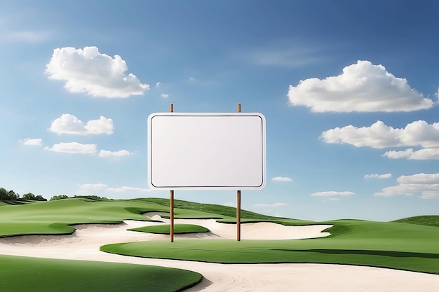 Mockup del cartello del campo da golf con spazio bianco vuoto per posizionare il tuo disegno