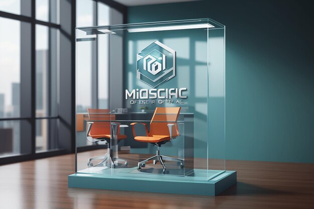 Mockup del logo 3D dell'ufficio in vetro PSD