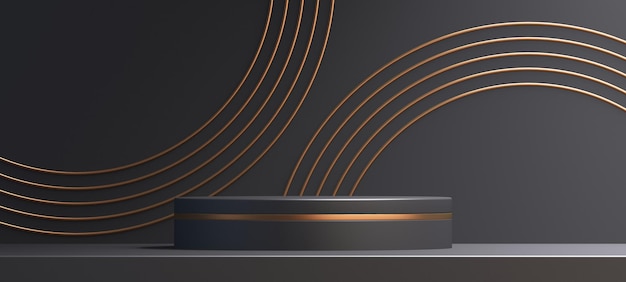 mockup del prodotto del podio 3d con sfondo astratto su sfondo nero e oro illustrazione di rendering 3d