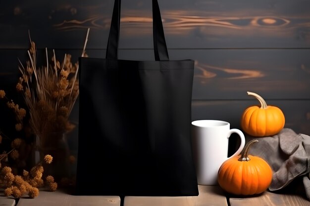 Mockup del prodotto Tote Bag Fall Fall Black Tote Bag Mockup Generato da AI