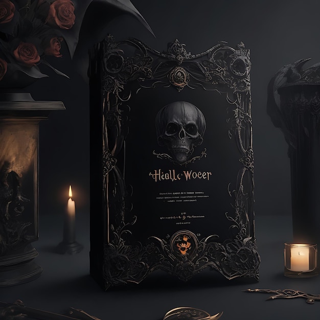 Mockup dell'invito gotico di Halloween su sfondo nero