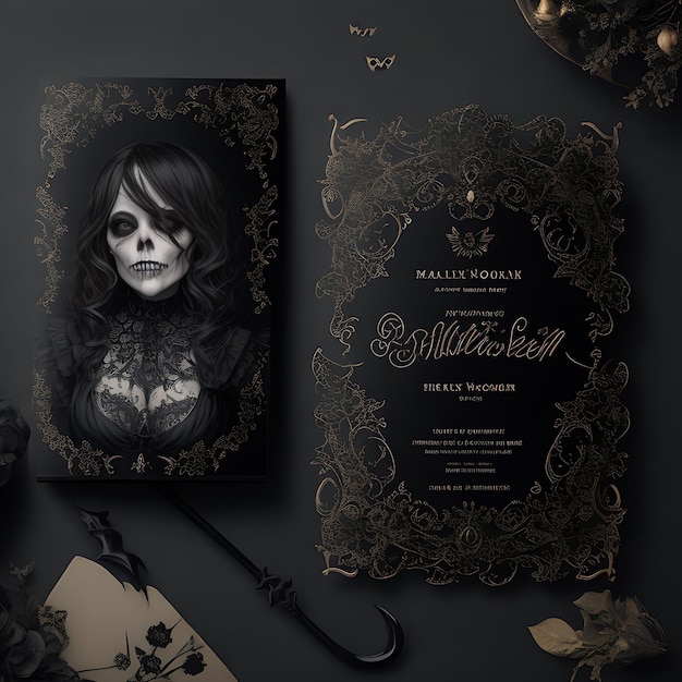 Mockup dell'invito gotico di Halloween su sfondo nero