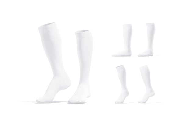 Mockup della punta dei calzini da calcio coppia bianca. Leggings da calcio elastici mock up. Gambaletto in tessuto.
