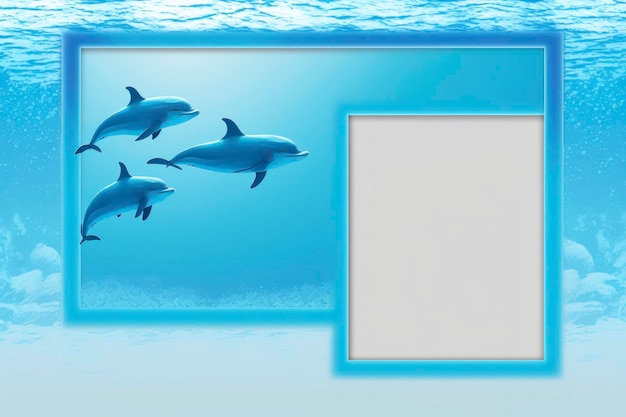 Mockup dello spazio di copia dello sfondo del delfino e del quadro marino